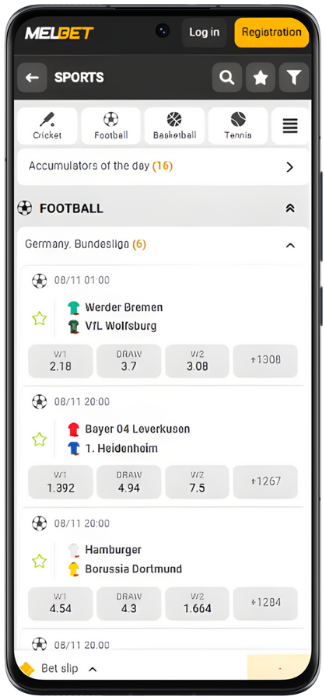 Melbet Screenshot of the Sport program